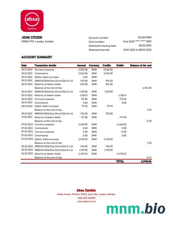 Jemen International bank of Yemen wzór wyciągu bankowego w formacie Word i PDF